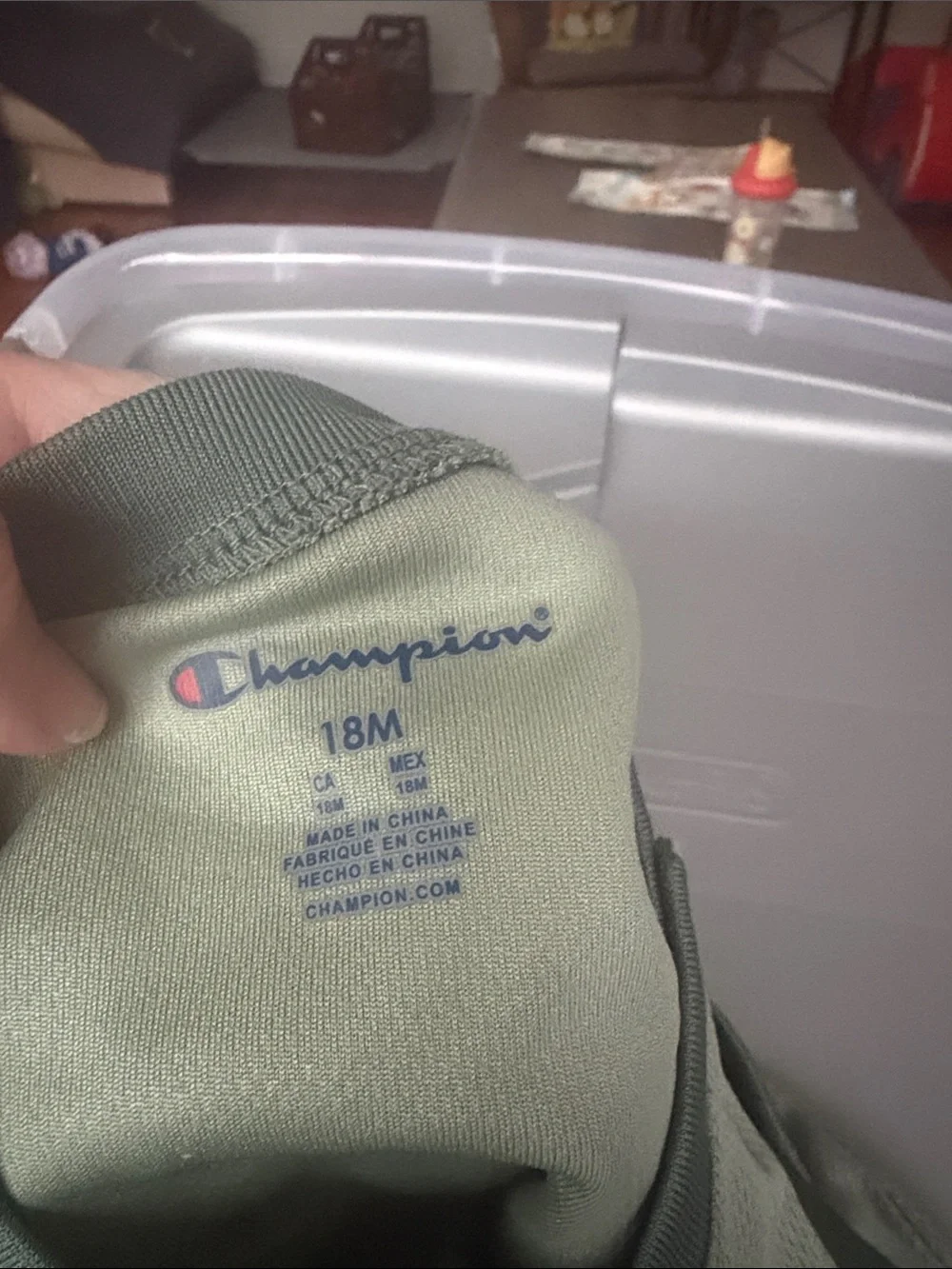 Champion Olive Green Sleeveless Mesh Baby Romper with Yellow Logo